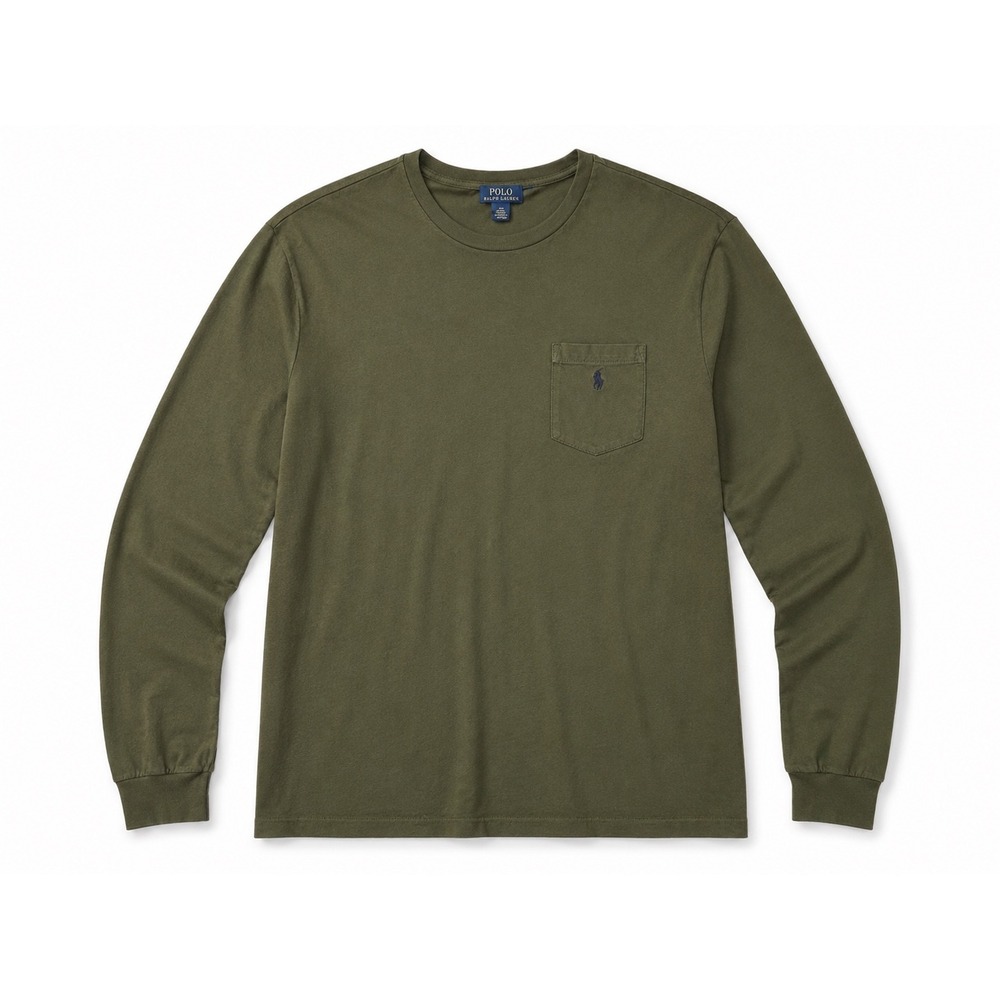 Polo Ralph Lauren Mens XXL Long Sleeve Pocket T-Shirt Olive Green Cotton Tee